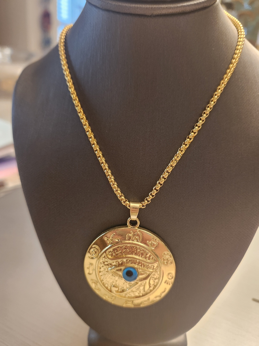 Gold-Tone Evil Eye Medallion Necklace - Men's Jewelry